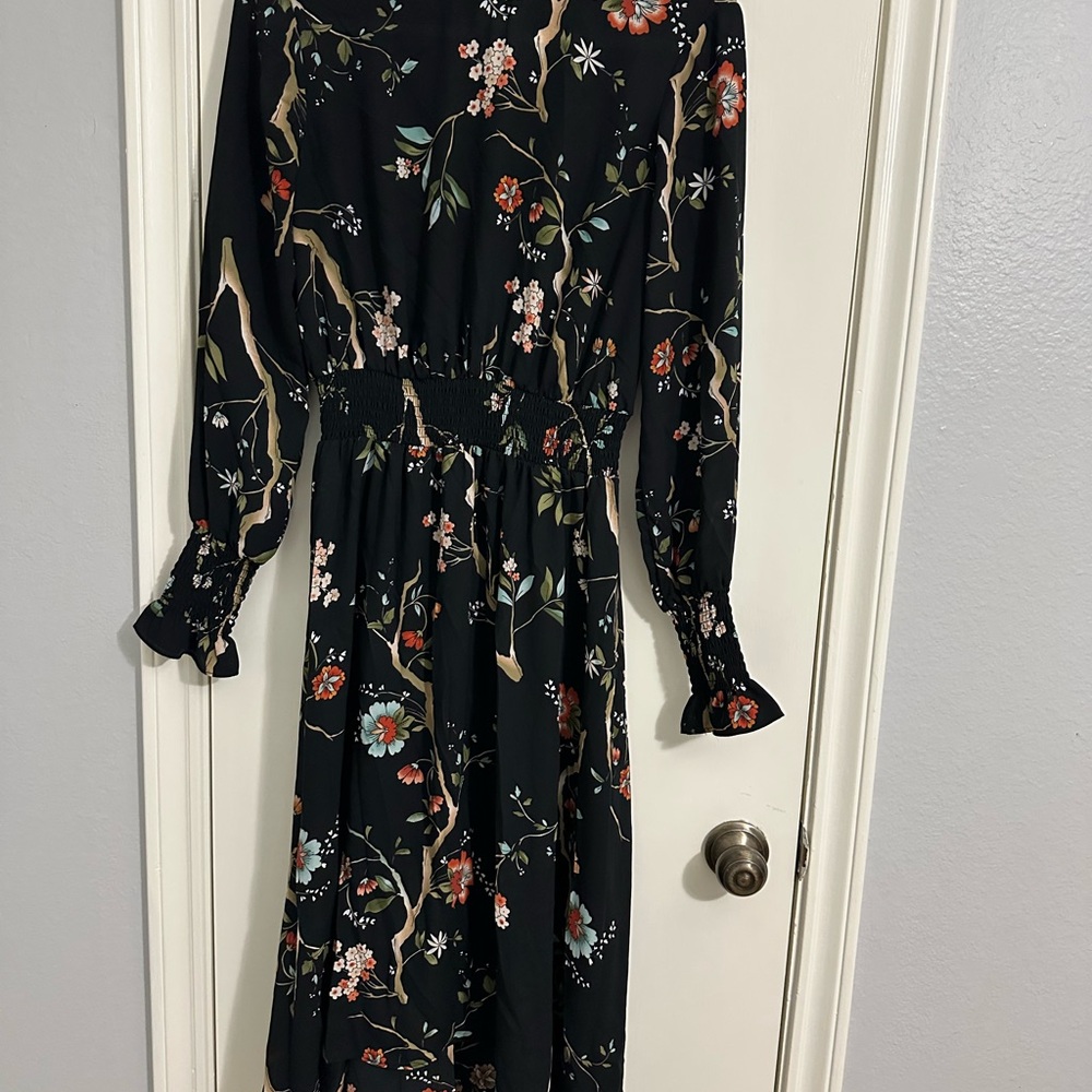 Floral Black Long Sleeve Dress